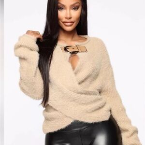 Fashion Nova Mocha Exposure  Fuzzy Tan Sweater Size XL